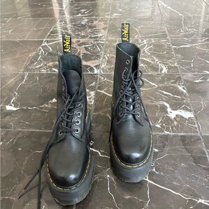 Dr. Martens 1460 Pascal Max Black Boots with Yellow Stitching Sz 7